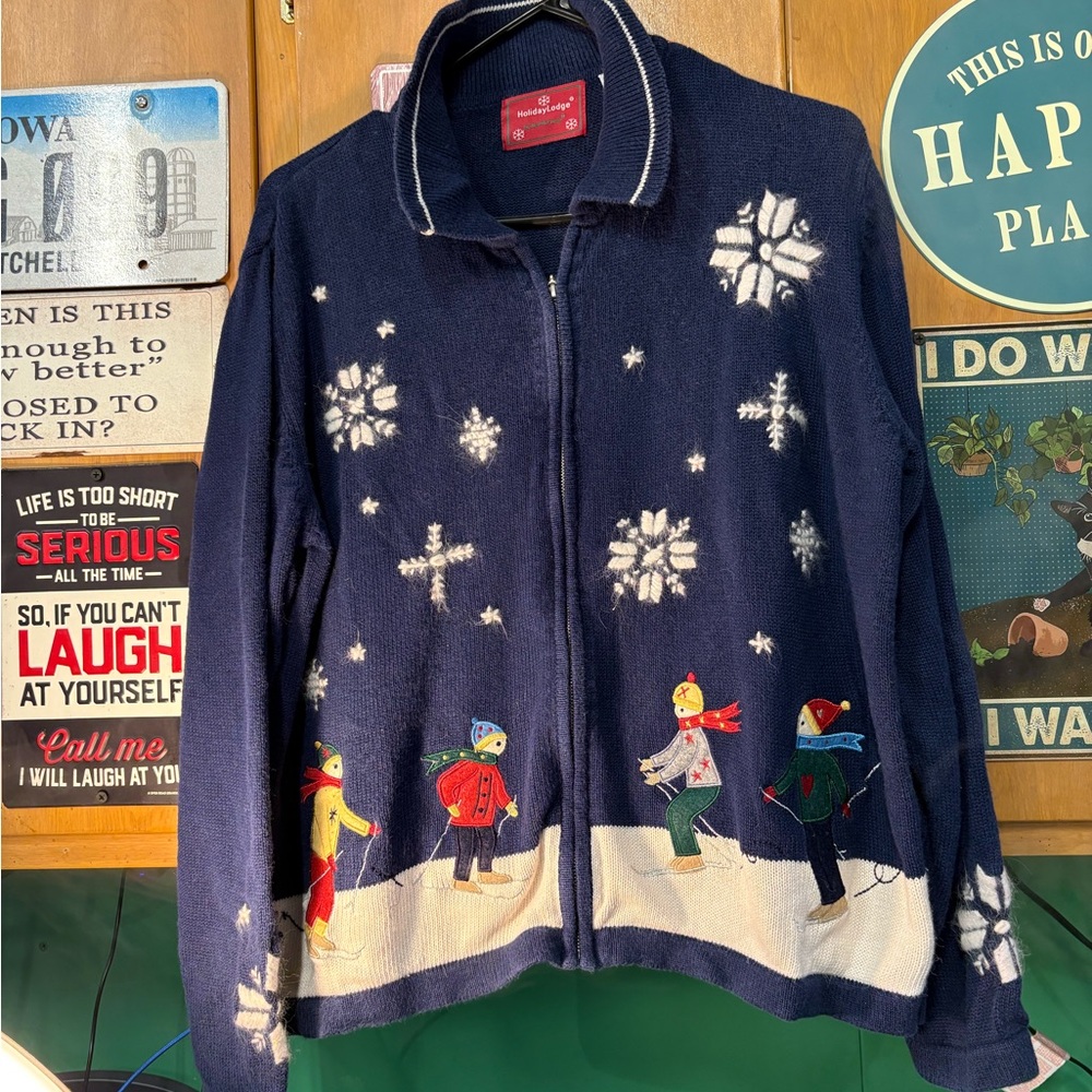 Northcrest Dark Blue Snowflake Cardigan
